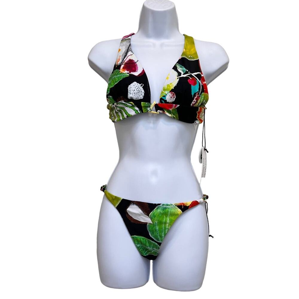 Christian Lacroix x Swiminista Floral Bikini Top Tie Back Sz XS NWT